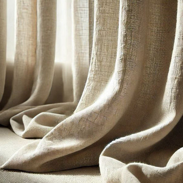 Close-up of beige textured curtains